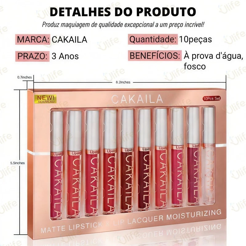 10-Color CAKAILA Velvet Matte Lip Set
