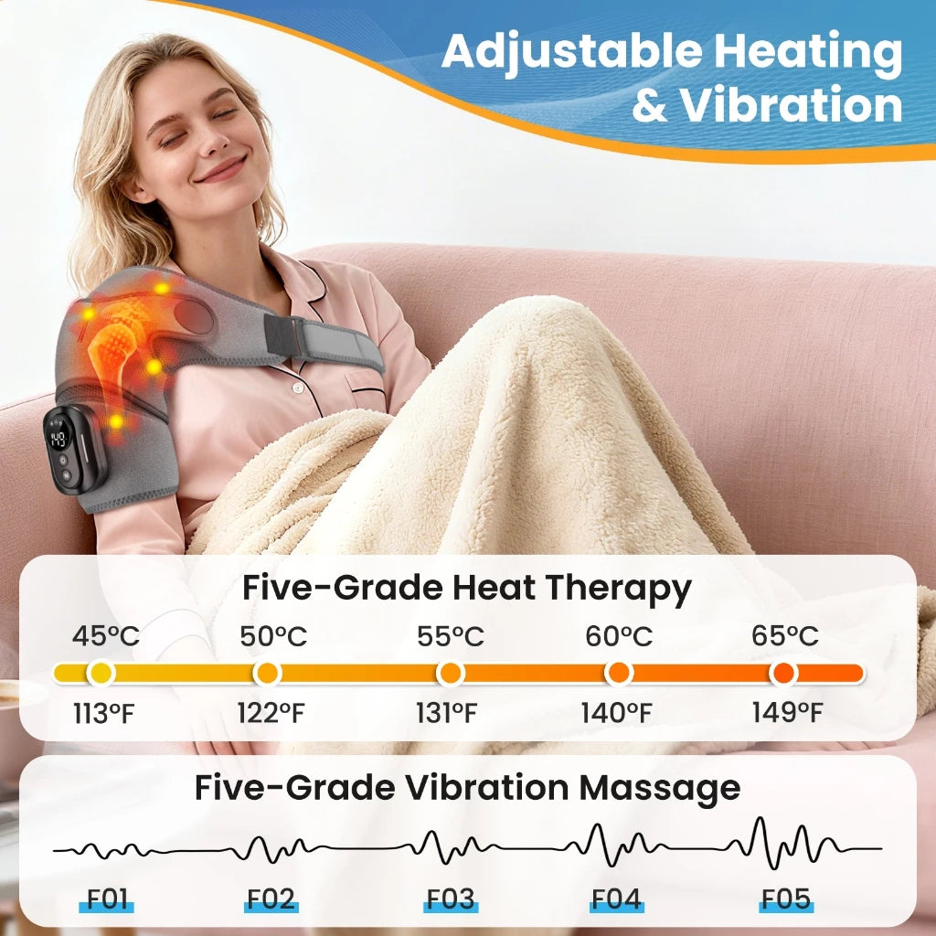 2-in-1 Electric Shoulder Heating Pads, Massager, Pain Relief, 5000mAh, Heated Wrap
