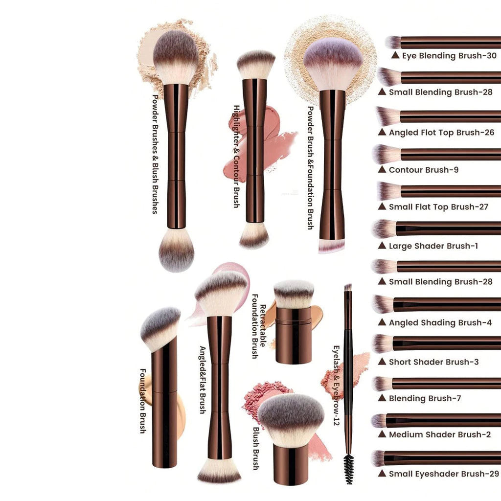 20 Pieces Makeup Brush Soft Aluminum Tube Set (Flannel Bag), Soft Foundation Eyeshadow