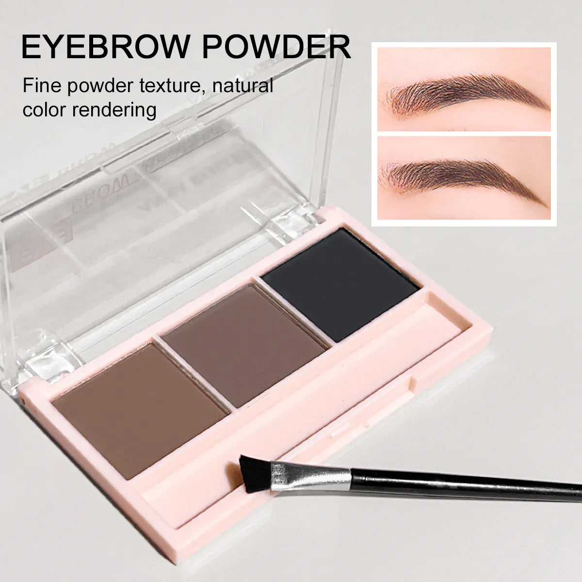 3D Eyebrow Powder Kit – 3 Colors, Smudge-Proof, Includes Brush