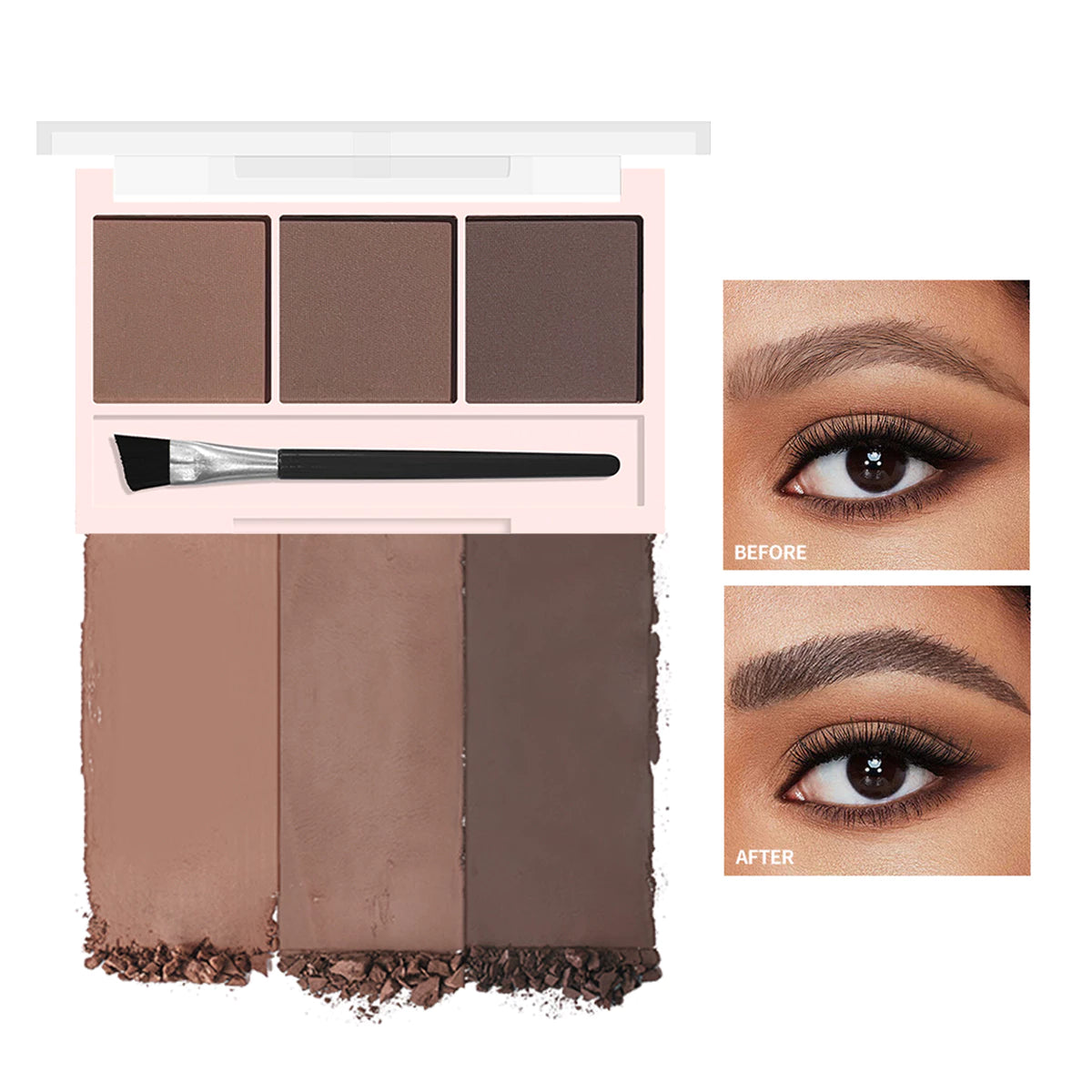 3D Eyebrow Powder Kit – 3 Colors, Smudge-Proof, Includes Brush