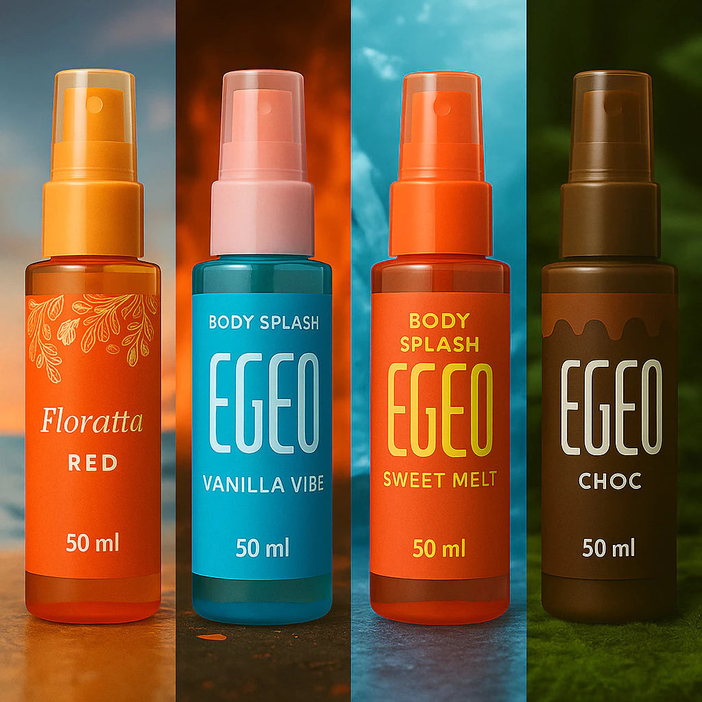 Kit 4 Body Splash Egeo – Vanilla Vibe, Melancia & Floratta Red (60ml cada)