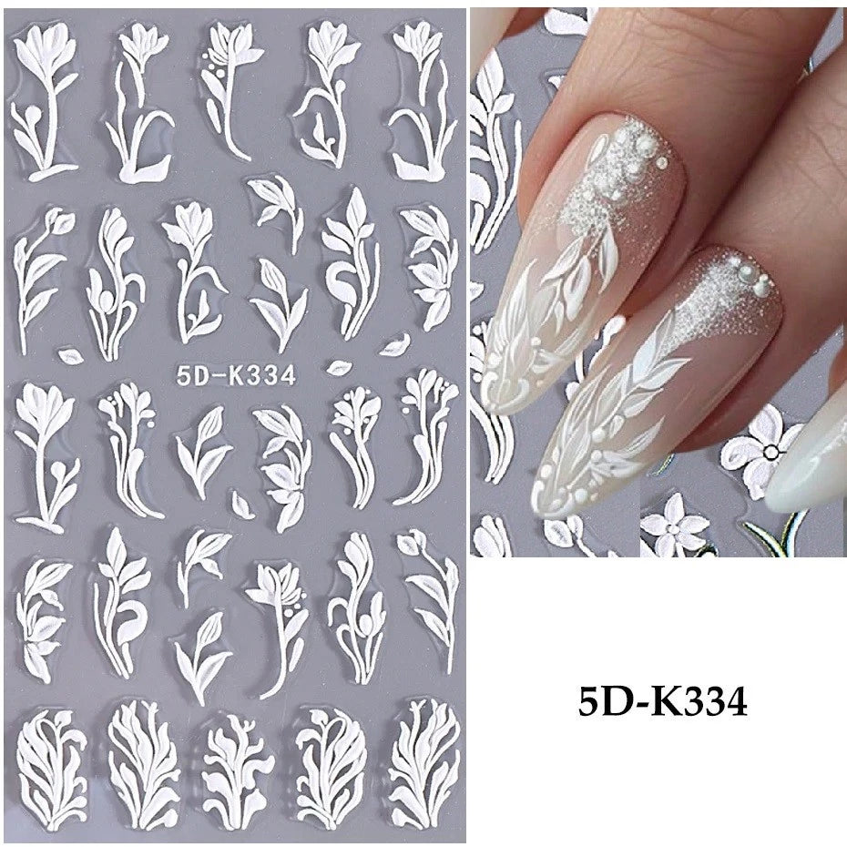 5D Floral Nail Sticker Decals Purple Petal Daisy Art Decoration Acrylic Sticker Gel Sliders Manicure Accessories