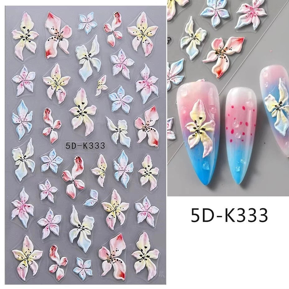 5D Floral Nail Sticker Decals Purple Petal Daisy Art Decoration Acrylic Sticker Gel Sliders Manicure Accessories