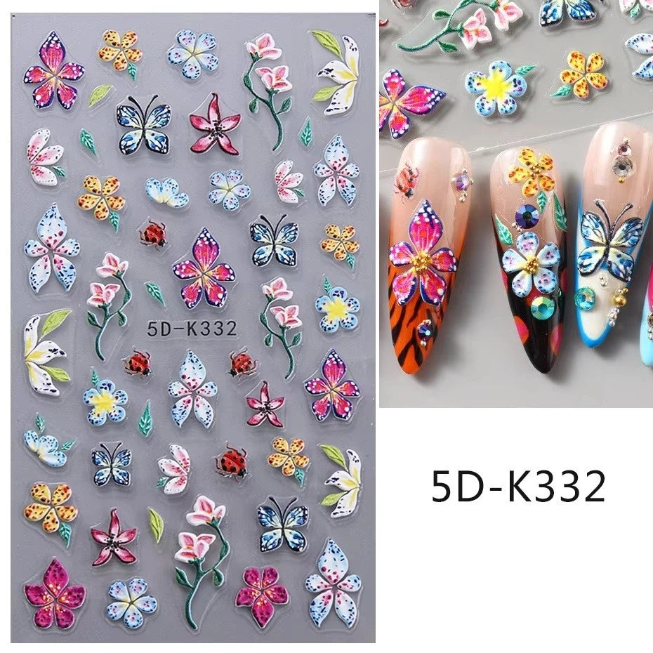 5D Floral Nail Sticker Decals Purple Petal Daisy Art Decoration Acrylic Sticker Gel Sliders Manicure Accessories