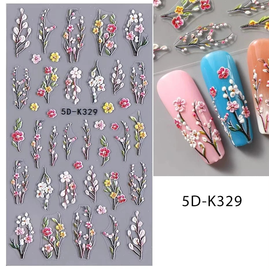 5D Floral Nail Sticker Decals Purple Petal Daisy Art Decoration Acrylic Sticker Gel Sliders Manicure Accessories