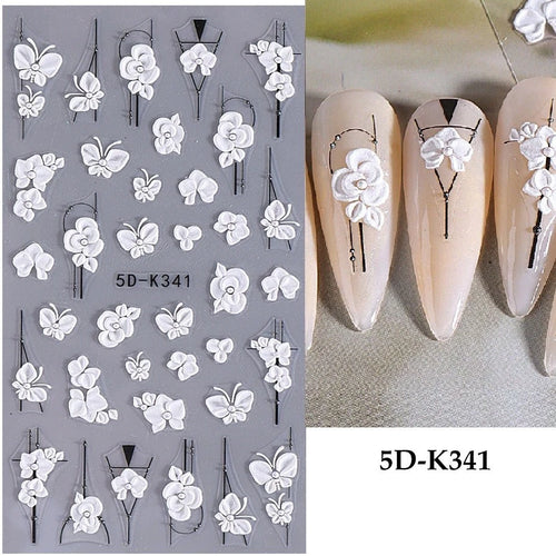 5D Floral Nail Sticker Decals Purple Petal Daisy Art Decoration Acrylic Sticker Gel Sliders Manicure Accessories