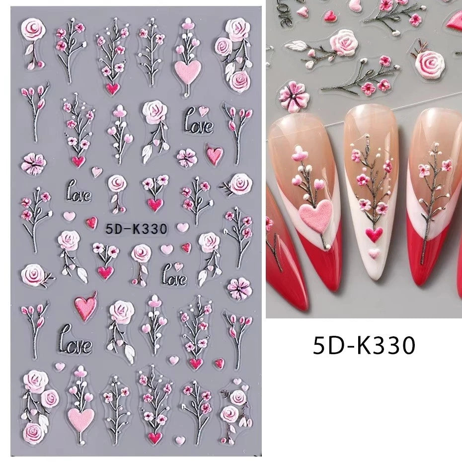 5D Floral Nail Sticker Decals Purple Petal Daisy Art Decoration Acrylic Sticker Gel Sliders Manicure Accessories