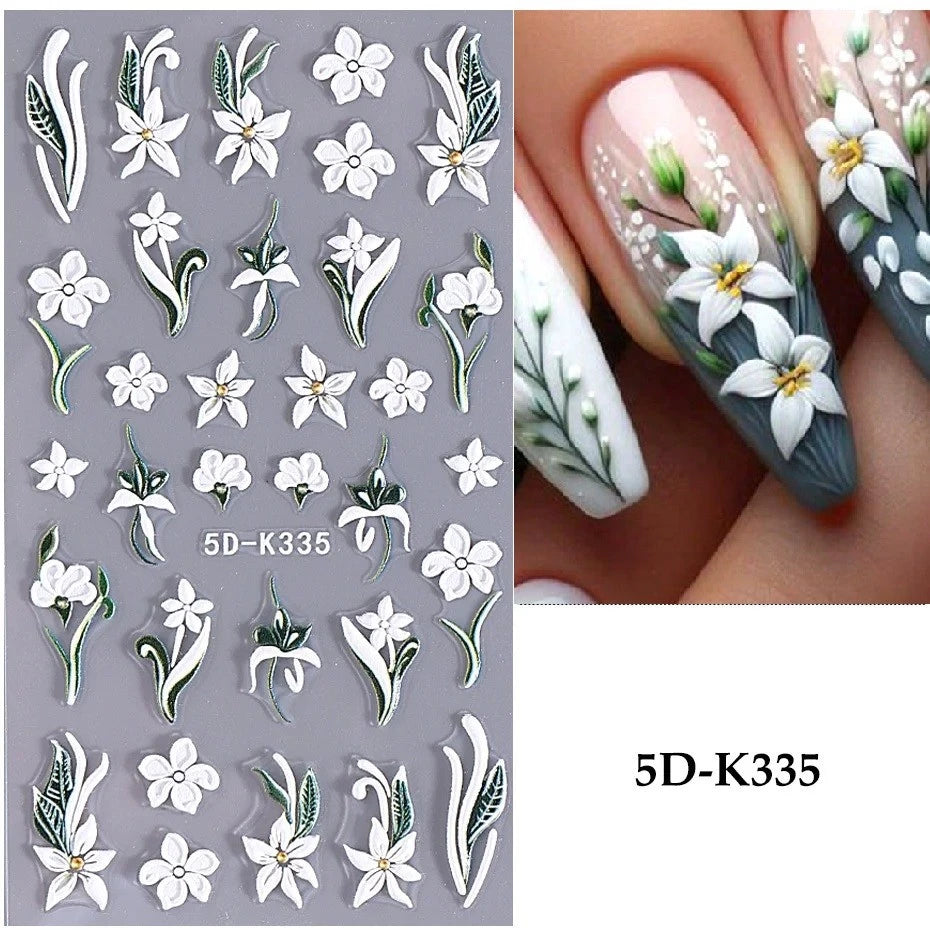 5D Floral Nail Sticker Decals Purple Petal Daisy Art Decoration Acrylic Sticker Gel Sliders Manicure Accessories