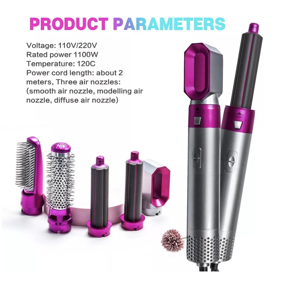 5 In 1 Hot Air Brush One Step Hair Blow Dryer, Curler, Straightener And Sealed 110V And 220v