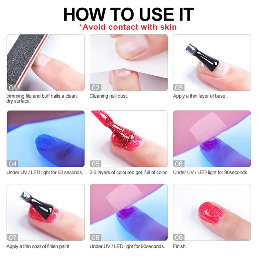 7pcs 6 Colors 8ml Chameleon Effect Magnetic Gel Nail Polish Set UV Led Cat Eye Manicure Nail Art Kit