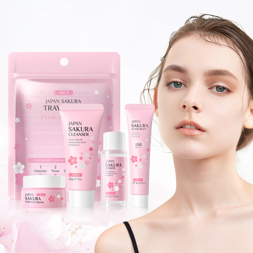 LAIKOU Japan Sakura Travel Skincare Set — Skin Tone, Moisturizing & Repair (4 Units)