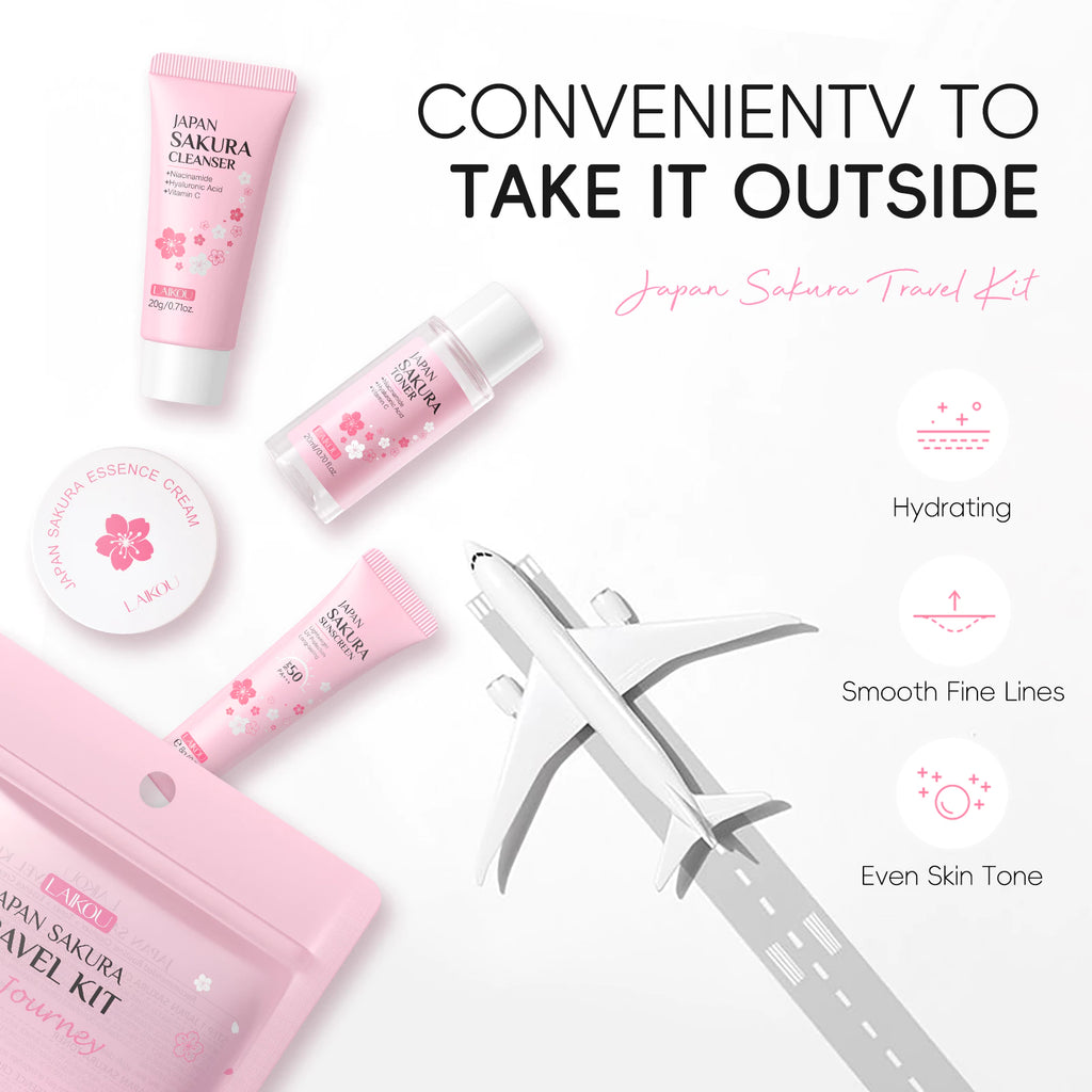 LAIKOU Japan Sakura Travel Skincare Set — Skin Tone, Moisturizing & Repair (4 Units)