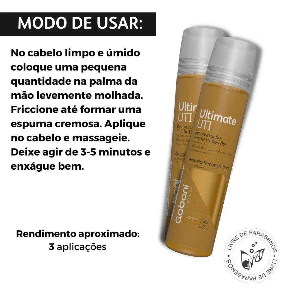 Ampola Reconstrução Imediata Ultimate UTI 15ml Gaboni Professional