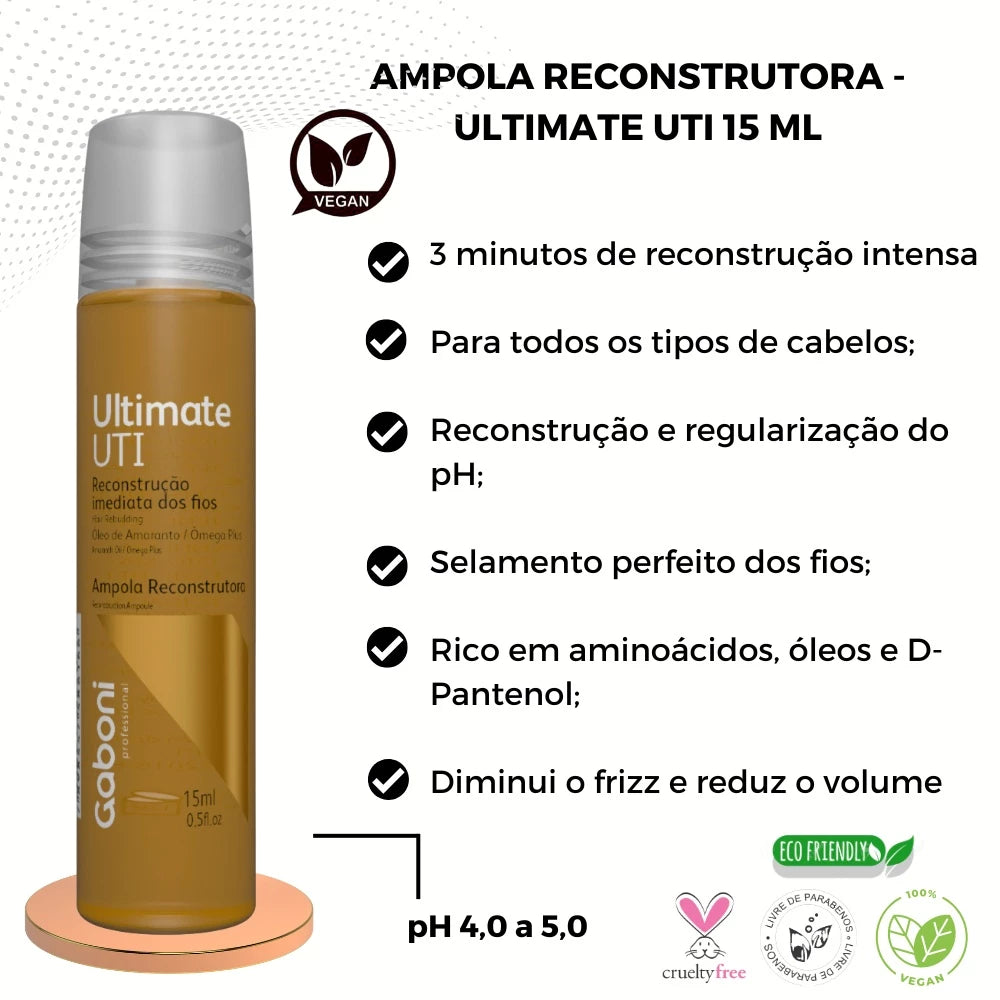 Ampola Reconstrução Imediata Ultimate UTI 15ml Gaboni Professional