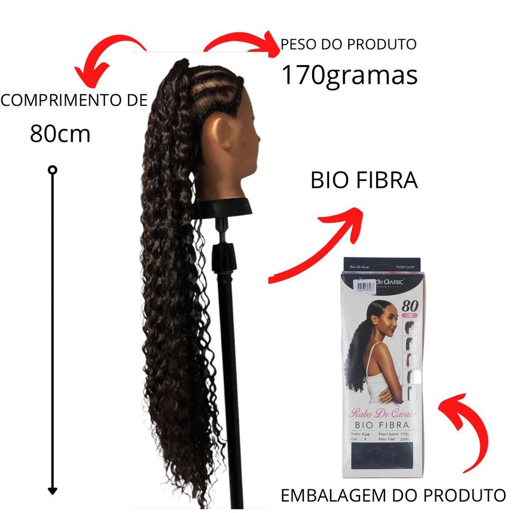 Aplique Rabo De Cavalo Cacheado Bio Fibra Bio Vegetal Funk Fashion Classic 80cm 170g