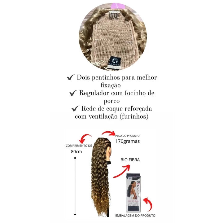 Aplique Rabo De Cavalo Cacheado Bio Fibra Bio Vegetal Funk Fashion Classic 80cm 170g