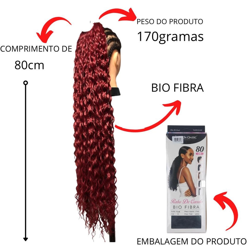 Aplique Rabo De Cavalo Cacheado Bio Fibra Bio Vegetal Funk Fashion Classic 80cm 170g