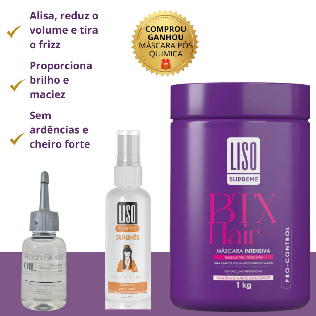 BTX Organic Hair Volume Reducer Formaldehyde Free 1kg + Thermal Protector and Finishing Oil