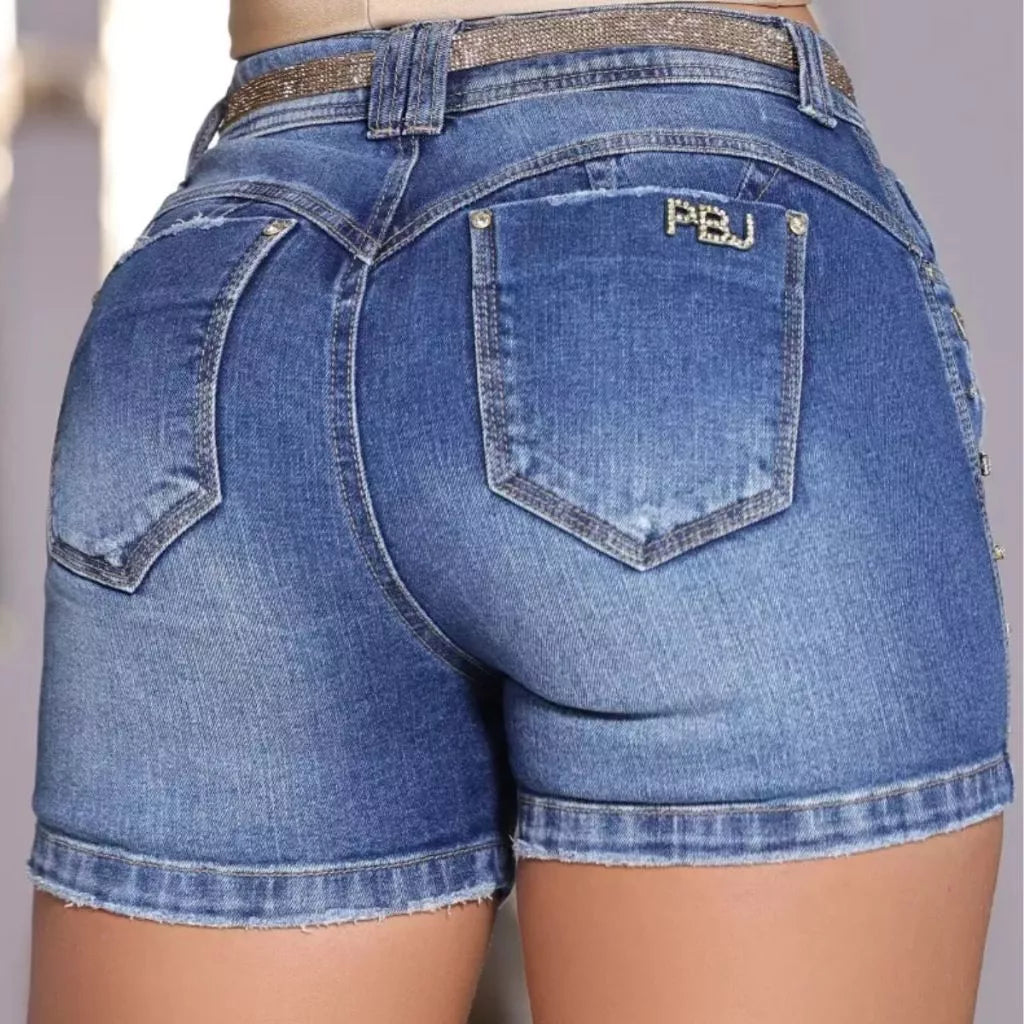 Bermuda Feminina Jeans Pit Bull Jeans Cintura Alta Modela Bumbum Meia Coxa