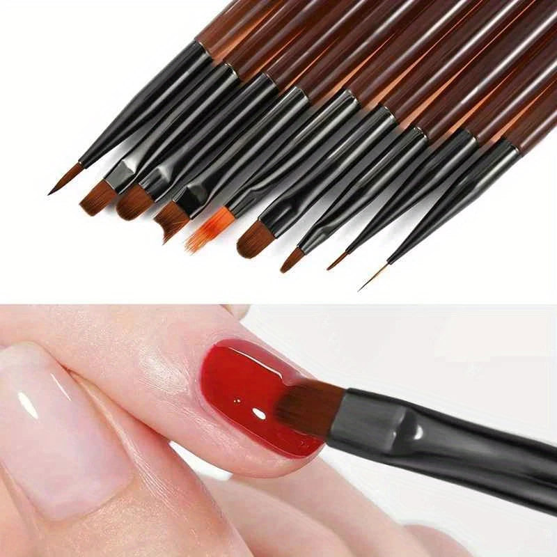 Brown Nail Brush Set - 9 Pieces, Double Heads for Drawing and Gradient Painting