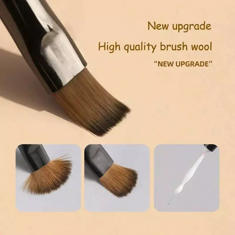 Brown Nail Brush Set - 9 Pieces, Double Heads for Drawing and Gradient Painting