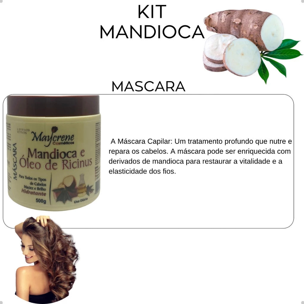 Maycrene Cassava Strengthening & Nutrition Kit – Shampoo, Conditioner, Mask, Leave-In Cream & End Repairer