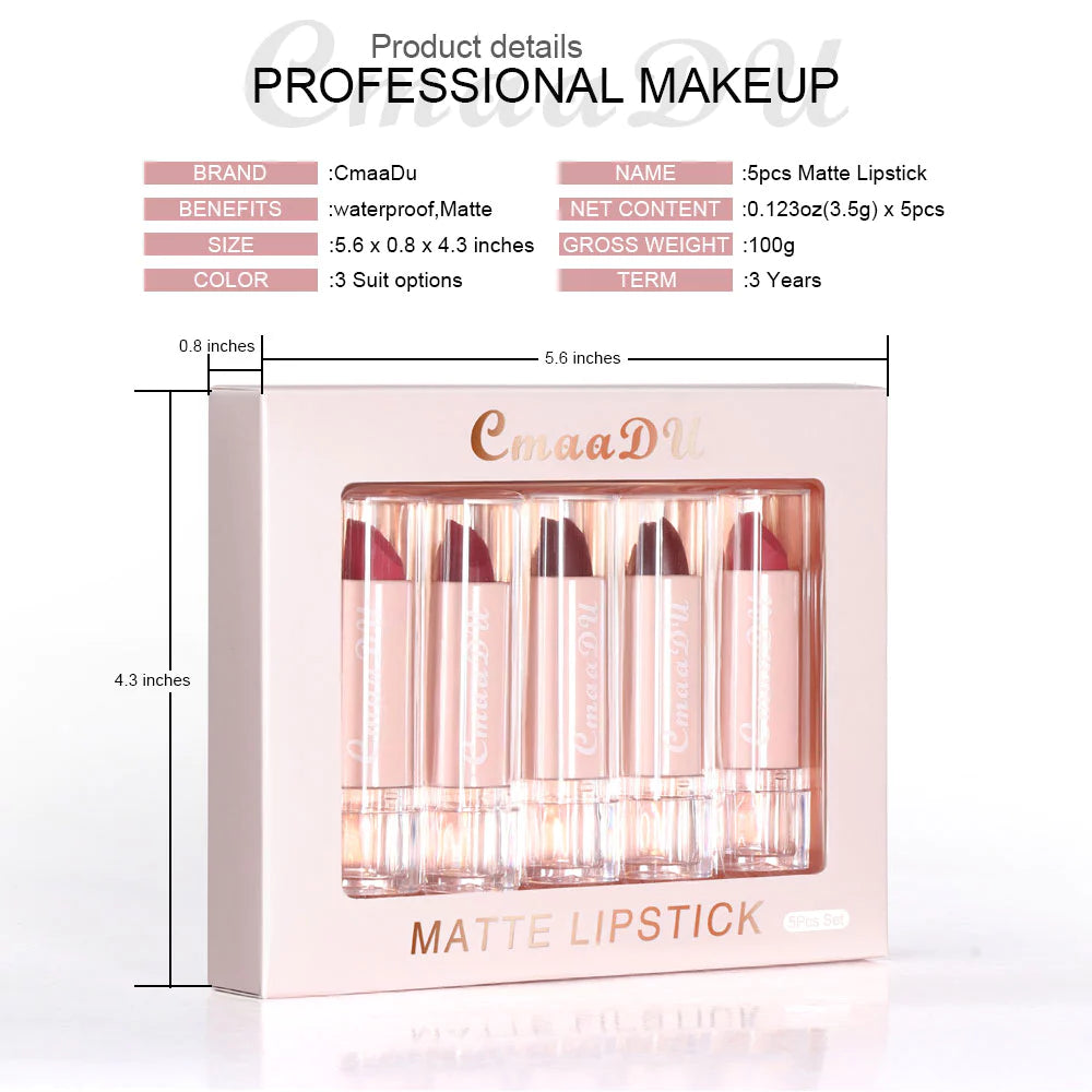 CmaaDu Set of 5 Matte Lip Gloss – Moisturizing & Long-Lasting Lipsticks