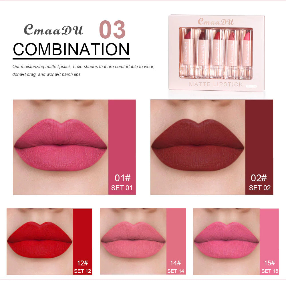 CmaaDu Set of 5 Matte Lip Gloss – Moisturizing & Long-Lasting Lipsticks