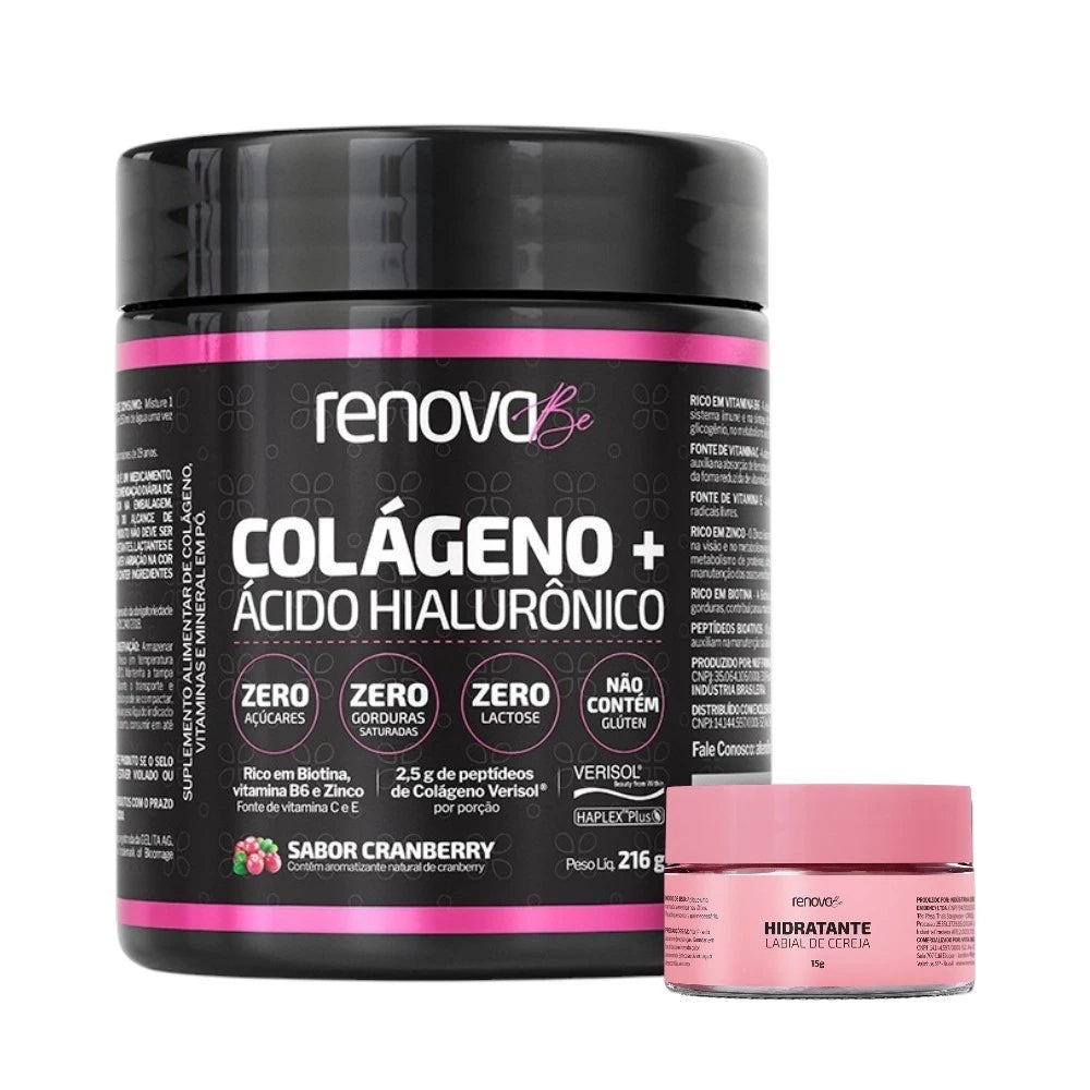 Renova Be Collagen 216g with Verisol & Hyaluronic Acid + Cherry Lip Moisturizer