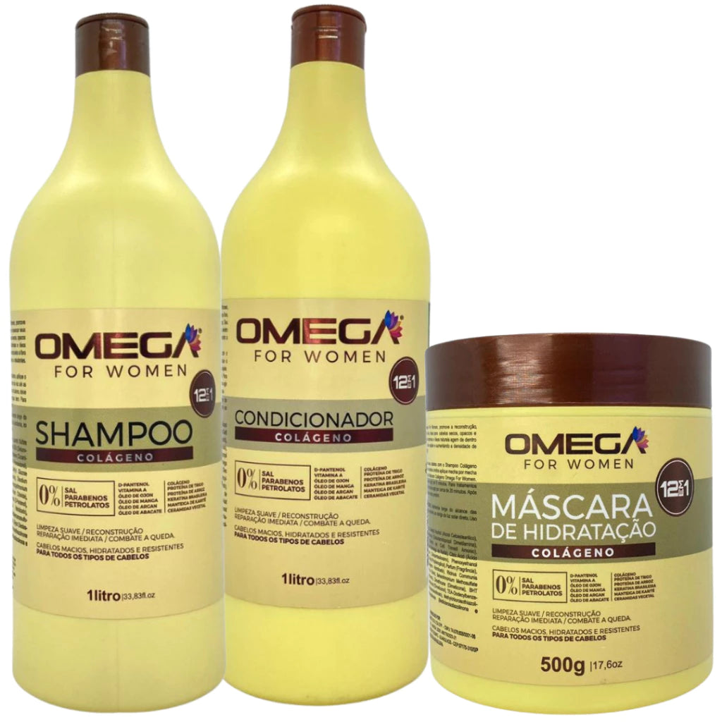 Collagen Hair Kit Shampoo and Conditioner 1 Liter + Hair Hydration Cream Mask 500g Omega Hair