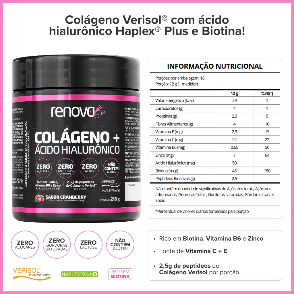 Renova Be Collagen 216g with Verisol & Hyaluronic Acid + Cherry Lip Moisturizer