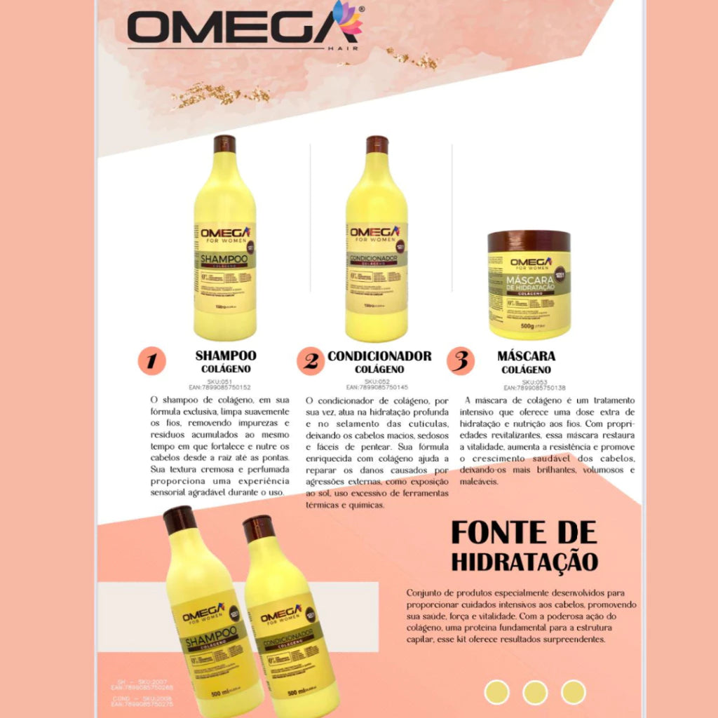 Collagen Hair Kit Shampoo and Conditioner 1 Liter + Hair Hydration Cream Mask 500g Omega Hair