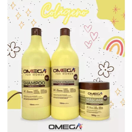 Collagen Hair Kit Shampoo and Conditioner 1 Liter + Hair Hydration Cream Mask 500g Omega Hair