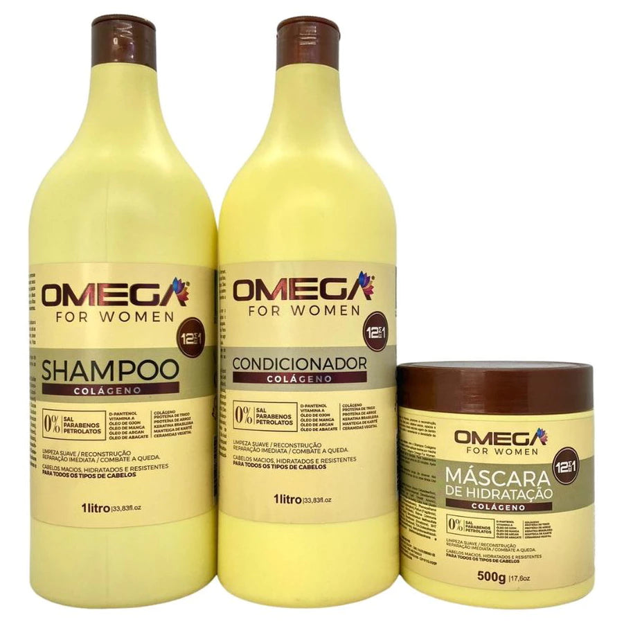 Collagen Hair Kit Shampoo and Conditioner 1 Liter + Hair Hydration Cream Mask 500g Omega Hair