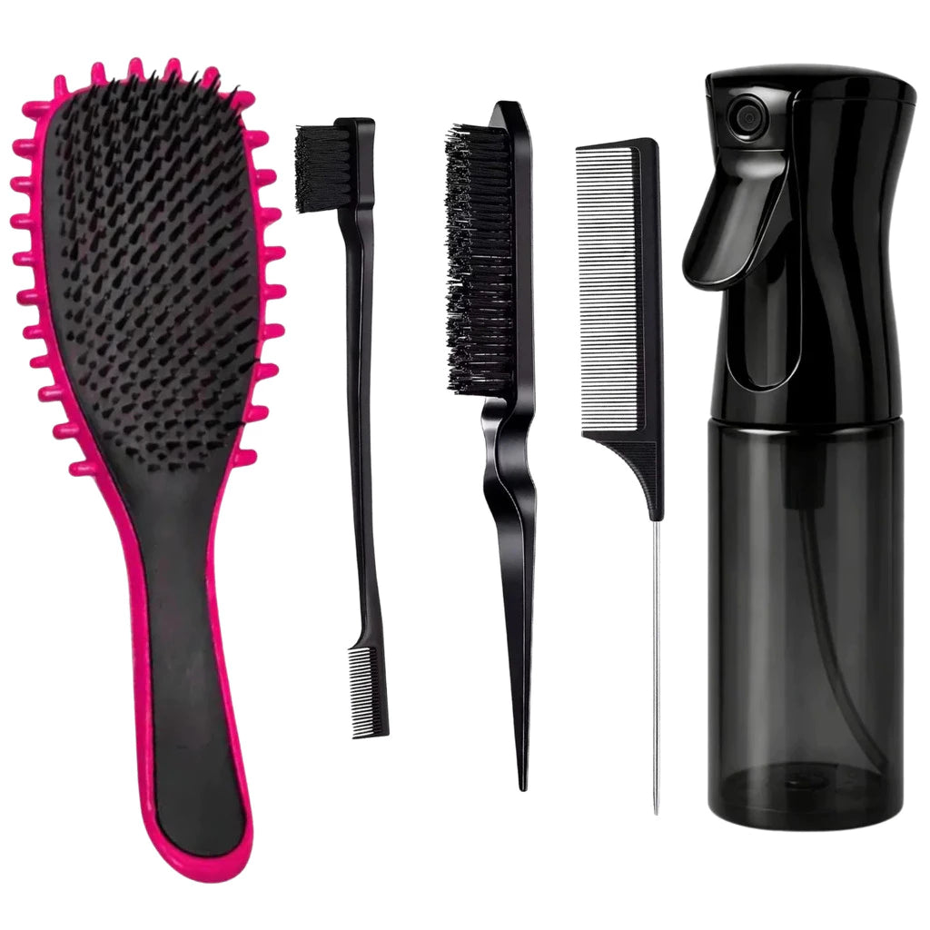 Complete Professional Curly Hair Styling Kit - Brush + Spray + Baby Hair Combs | Detangles, Defines & Anti Frizz