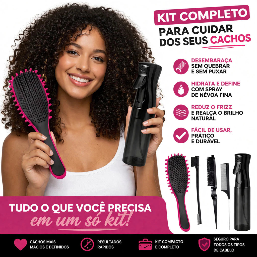 Complete Professional Curly Hair Styling Kit - Brush + Spray + Baby Hair Combs | Detangles, Defines & Anti Frizz