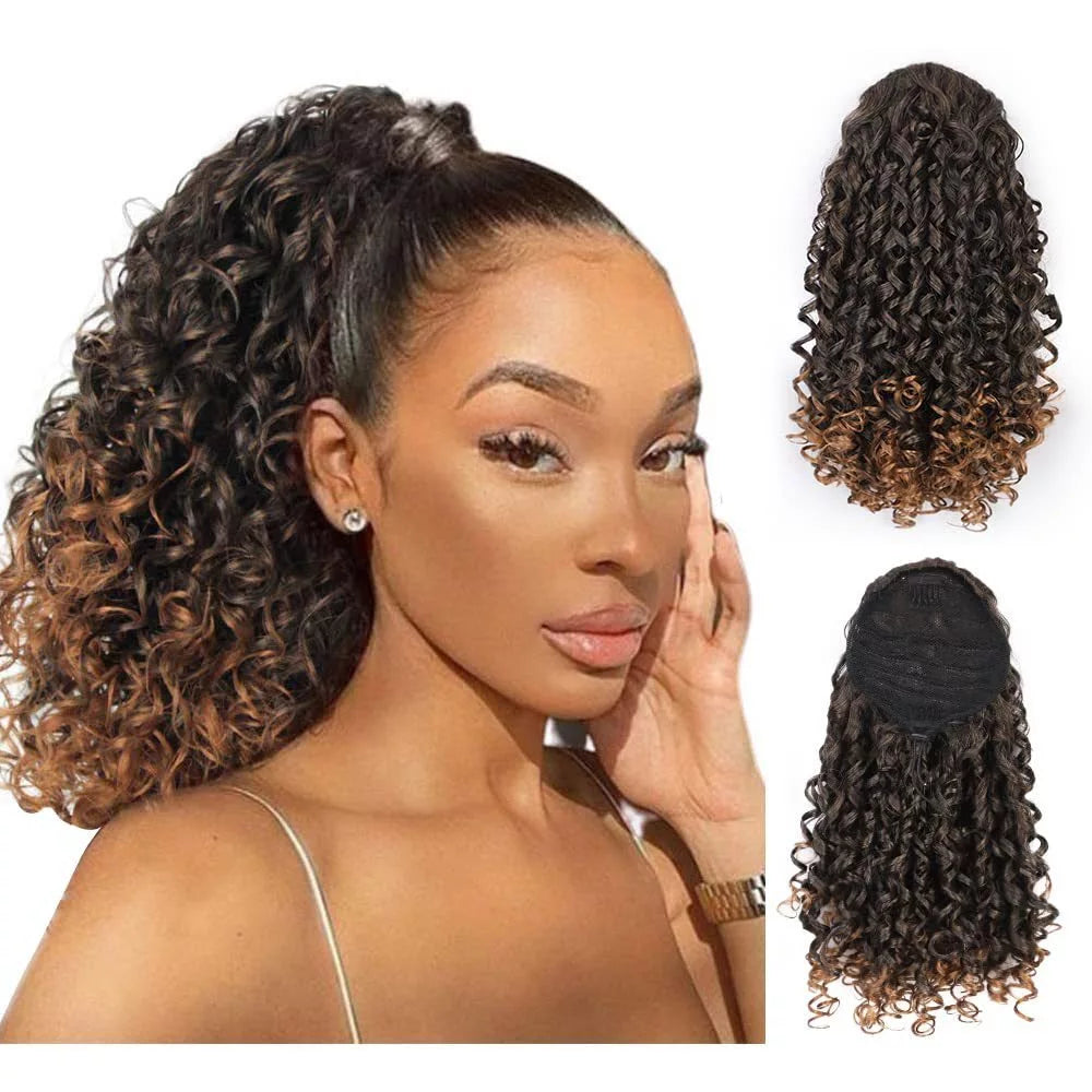 Curly Hair Short Ponytail Wig With Puff Adjustments 45cm Fashion You 002