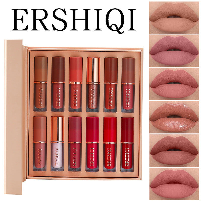 ErshiQi 12Pcs Long Lasting Lip Gloss Set – Matte Waterproof Lipstick & Nail Polish