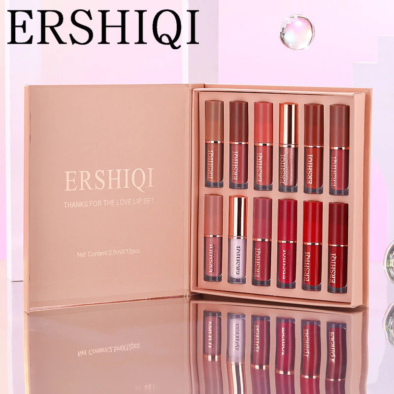 ErshiQi 12Pcs Long Lasting Lip Gloss Set – Matte Waterproof Lipstick & Nail Polish