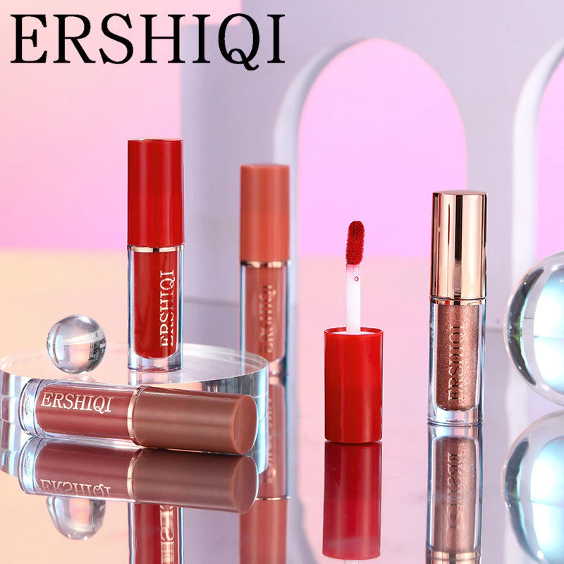 ErshiQi Kit de 12 Brilhos Labiais de Longa Duração – Batom Fosco à Prova D'Água e Esmalte