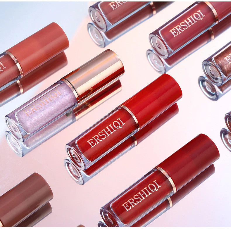 ErshiQi Kit de 12 Brilhos Labiais de Longa Duração – Batom Fosco à Prova D'Água e Esmalte