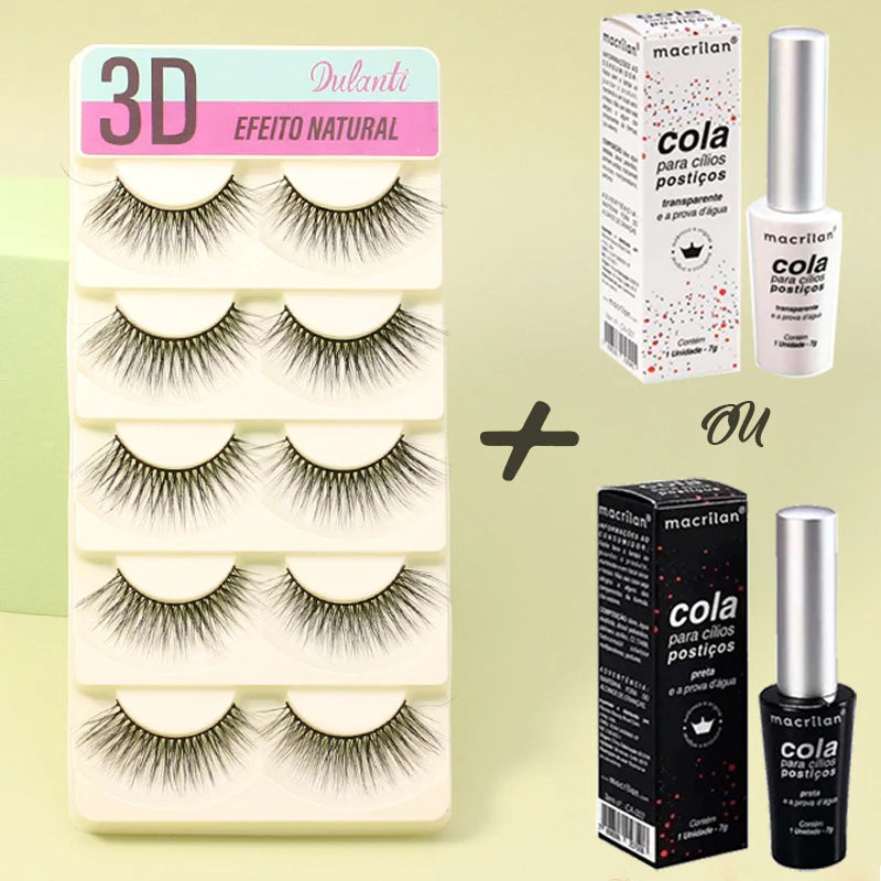 False Eyelashes 5 pairs + Macrilan Waterproof Glue Black or White Kit