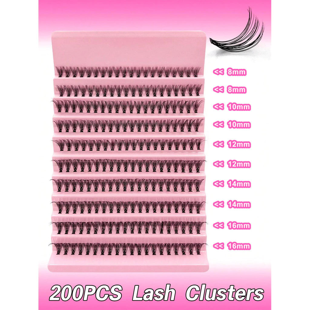 False Eyelashes 200Pcs D Volume 0.07mm Set – 8-16mm Extension Kit