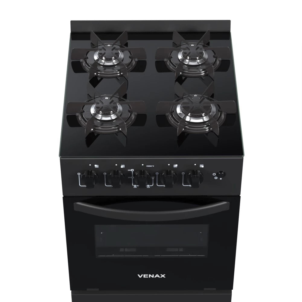 Fogão 4 Bocas Venax Picasso Line Mesa de Vidro Preto Bivolt