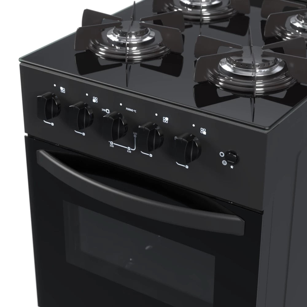 Fogão 4 Bocas Venax Picasso Line Mesa de Vidro Preto Bivolt