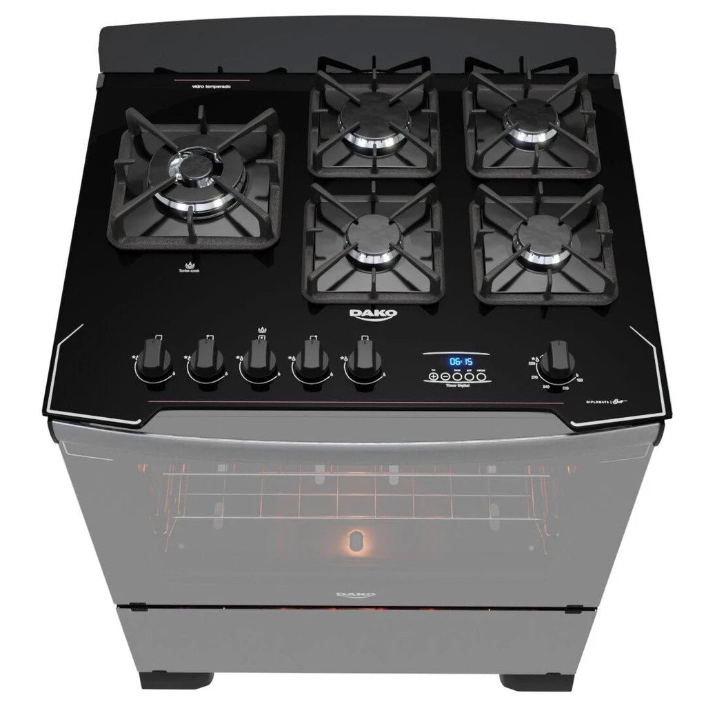 Fogão 5 Bocas Dako Diplomata Glass Grill Style Timer Bivolt