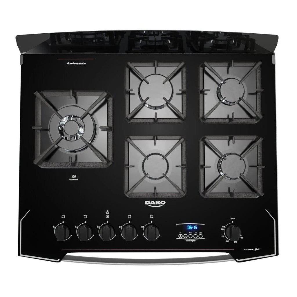 Fogão 5 Bocas Dako Diplomata Glass Grill Style Timer Bivolt