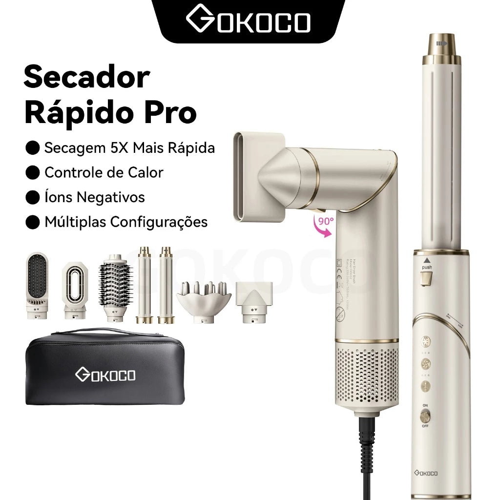 GOKOCO 7 In 1 Dryer Brush GD032 - High Speed Multifunctional Hair Dryer Set for Straightening & Curling
