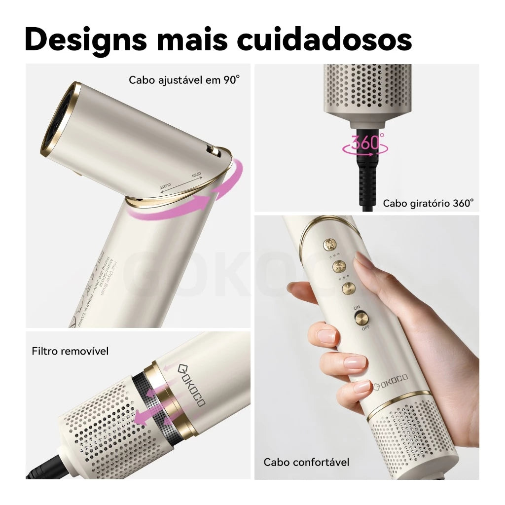 GOKOCO 7 In 1 Dryer Brush GD032 - High Speed Multifunctional Hair Dryer Set for Straightening & Curling